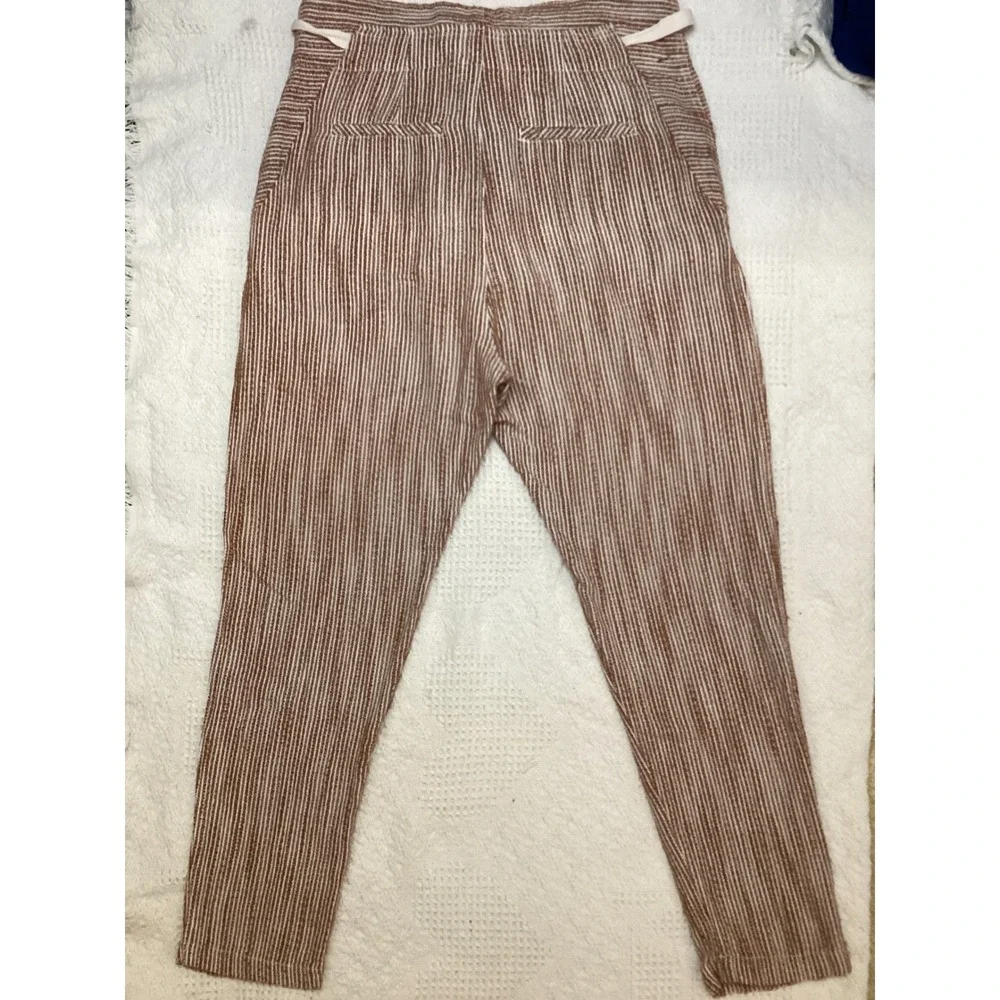 Free‎ People Striped Tapered Pants SZ 4 Brown Cream Excellent Cotton Drawstring